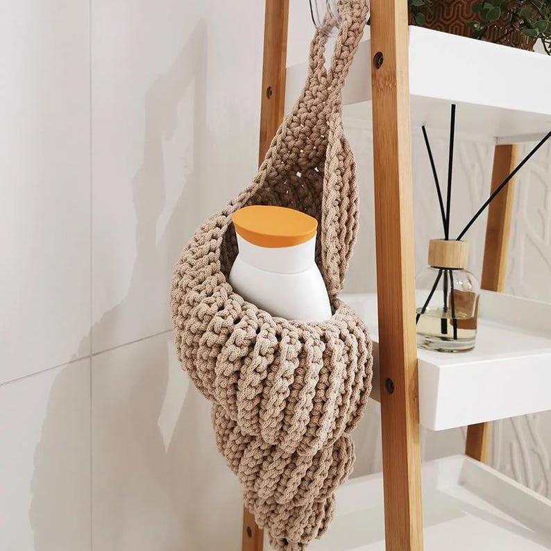 Crochet Conch Shell Hanging Storage Pocket Coastal Wall Decor