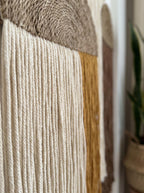 Arch Macrame Wall Hanging Set of 3, Jute Yarn Fringe Tapestry, Mid Century Modern Living Room Decor, Earthy Wall Art, Mustard Brown Cream
