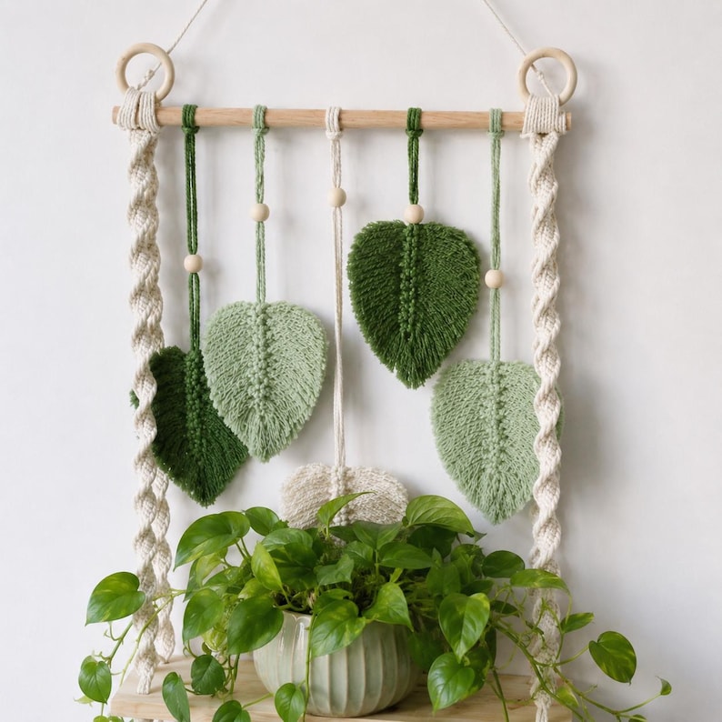 Macrame Wall Shelf Woven Hanging Shelf for Plant Display, Boho Home Decor, 2 Styles