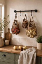 Jute Hanging Fruit Basket Set of 3 Sizes for Kitchen Storage