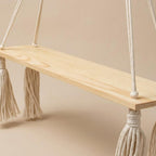 Macrame Shelf Boho Wall Mounted Natural Wood with Tassels