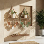 Hand-Woven Macrame Shelf: Boho Cotton Tapestry, Wooden Storage Rack (Green/Brown)