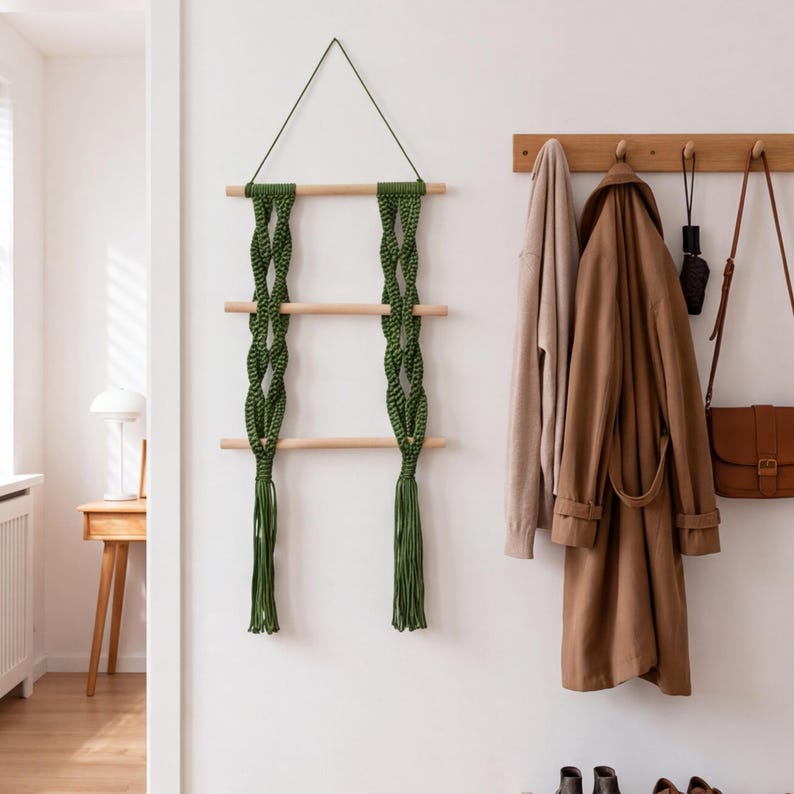 Boho Macrame Woven Wall Hanging Shelf 30x80cm, Wall Organizer for Entryway, Bathroom, Living Room