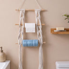 Boho Macrame Woven Wall Hanging Shelf 30x80cm, Wall Organizer for Entryway, Bathroom, Living Room
