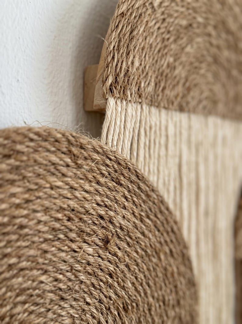 Arch Macrame Wall Hanging Set of 3, Jute Yarn Fringe Tapestry, Mid Century Modern Living Room Decor, Earthy Wall Art, Mustard Brown Cream