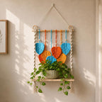 Macrame Wall Shelf Woven Hanging Shelf for Plant Display, Boho Home Decor, 2 Styles