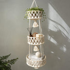 Large Macrame Plant Pot Hanger, Minimalist Boho Wall Decor, Cotton Rope Hanging Planter Basket, Natural Cream