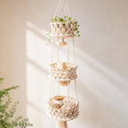 Large Macrame Plant Pot Hanger, Minimalist Boho Wall Decor, Cotton Rope Hanging Planter Basket, Natural Cream