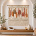 Large Cotton Macrame Wall Hanging Boho Woven Fiber Art Natural Wooden Dowel Home Decor