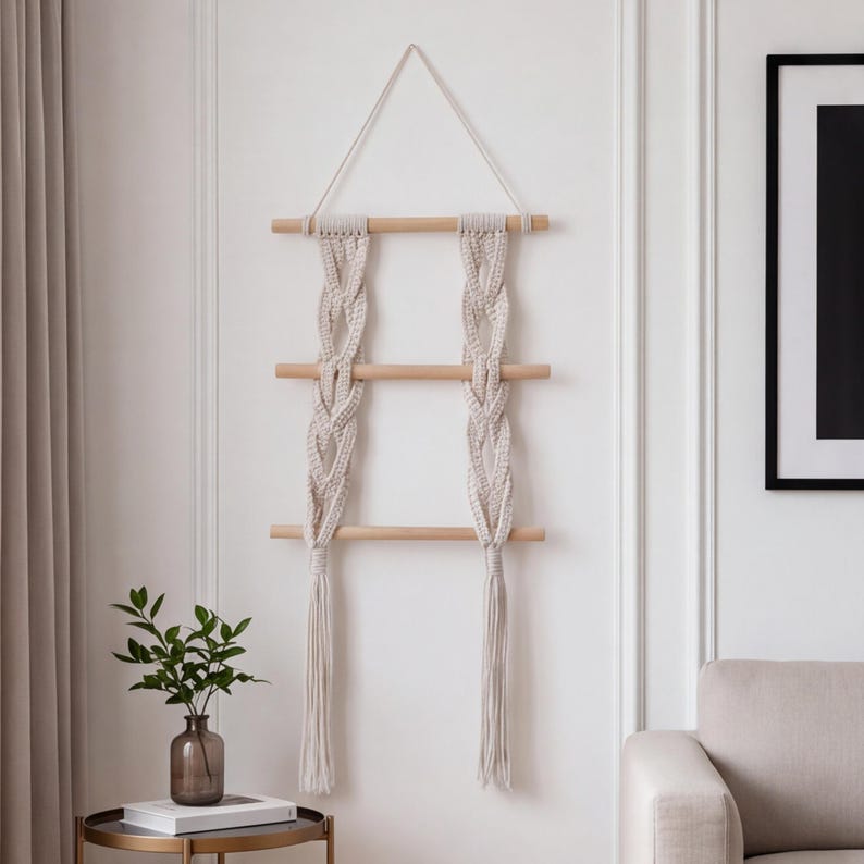 Boho Macrame Woven Wall Hanging Shelf 30x80cm, Wall Organizer for Entryway, Bathroom, Living Room
