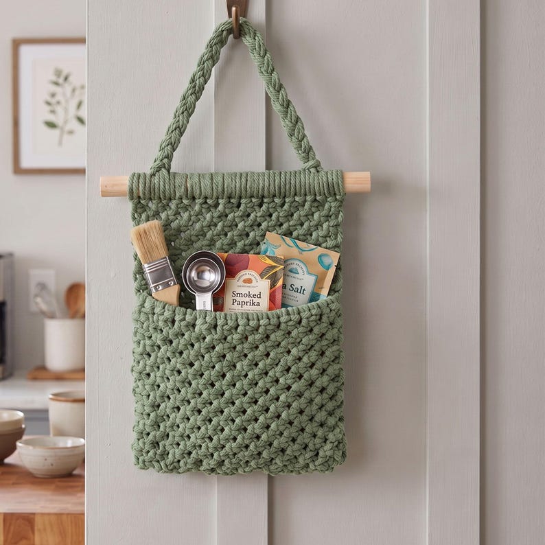 Wall Hanging Rope Storage Basket with Wooden Dowel, 6.5x11 in