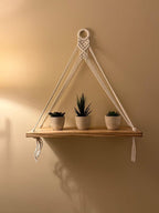 Macrame Hanging Shelf Set of 2, Boho Wall Decor, Wood Floating Shelves, Plant Holder, 16.5x5.5x17.7 in