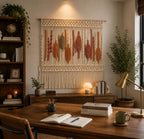 Large Cotton Macrame Wall Hanging Boho Woven Fiber Art Natural Wooden Dowel Home Decor